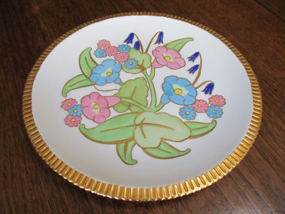 VTG VERY RARE-SIGNED SYRACUSE CHINA GLD TRIM SHELLEDGE FLORAL 11 1/8'' CHOP PLATE