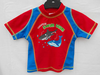 BNWT Black/Red Boy's Sz 2 Crab Print Short Sleeve Rash Swim Vest Top