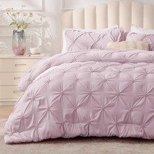 Queen Comforter Set - 3 Pieces Boho Pintuck Queen 88"x88" Light Purple