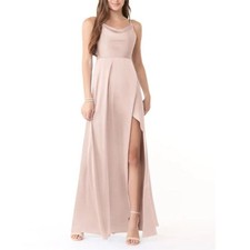 Azazie NWOT Women's Pink Stretch Satin Sleeveless Cowlneck A-Line Long Gown Sz 6