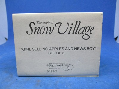 Dept 56 Snow Village Girl Selling Apples and News Boy #5129-2 W/ Box
