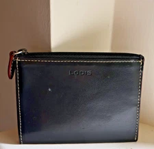 SMALL Lodis Black SMOOTH Red Lining Leather Wallet Credit Card Holder 3" x 4.5"
