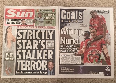 The Sun 18th August 2025 18.8.25 Dua Lipa & Arsenal Beat Manchester United