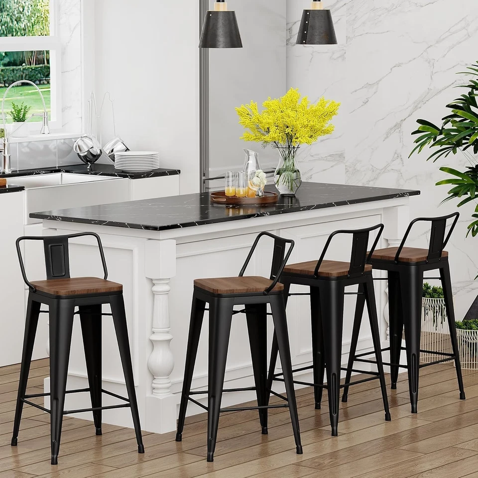 Elegant 26-Inch Kitchen Bar Stools Set of 4 with Stackable Design - Black Finish - Image 4 of 4