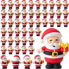 Chunful 50 Pcs Christmas Mini Santa Figurines Holding a Gift Tiny Santa Rubbe...