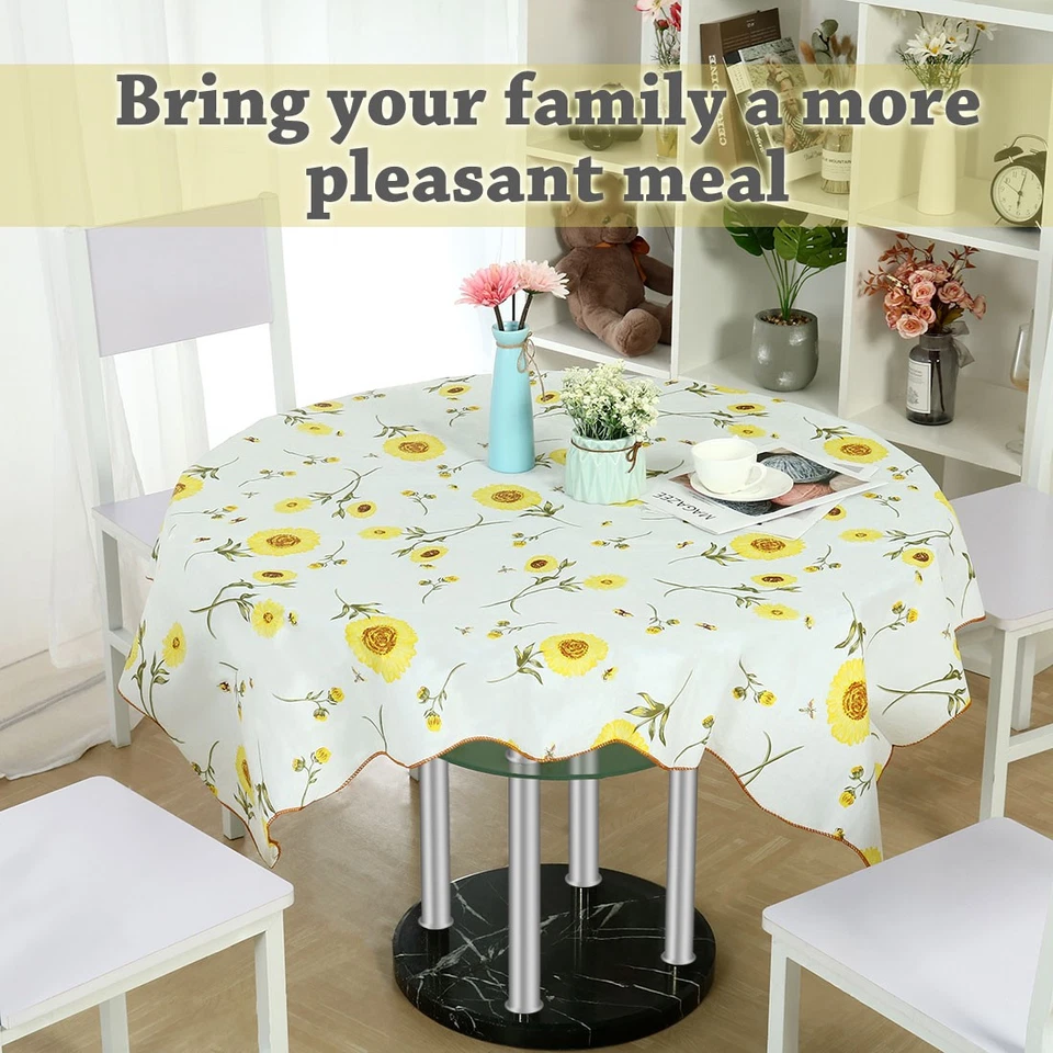 Vinyl Tablecloth for Square Table 53" x 53" Sunflower Print Oil  - Bild 3 von 4