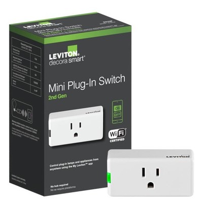 Leviton Decora Smart Plug, Wi-Fi 2nd Gen, Works with Matter, My Mini, White 