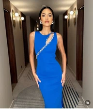 ZARA NEW SS25  CUT OUT KNIT DRESS WITH JEWELS Bluish | 3920/290_SIZE S-L