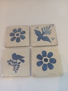 Vintage Talavera Ceramic Tiles 4 X 4 Handcrafted/Painted Mexico 4 Pc Lot 1970's