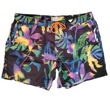 FOREVER 21 MENS SWIM BOARD SHORT BLACK SIZE XL TROPICAL FLORAL DRAWSTRING LINED