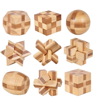 Set aus 9 3D Holz Knobelspiel Puzzles, IQ Challenge Puzzle Spiele NEU
