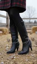 Women Silver Metal Chain Boot Bracelet Shoe Charm Back Side Tassel Fringes SET