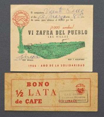 2 Bonos Zafra Del pueblo-1966 Y 1/2 Lata De Cafe-ctc