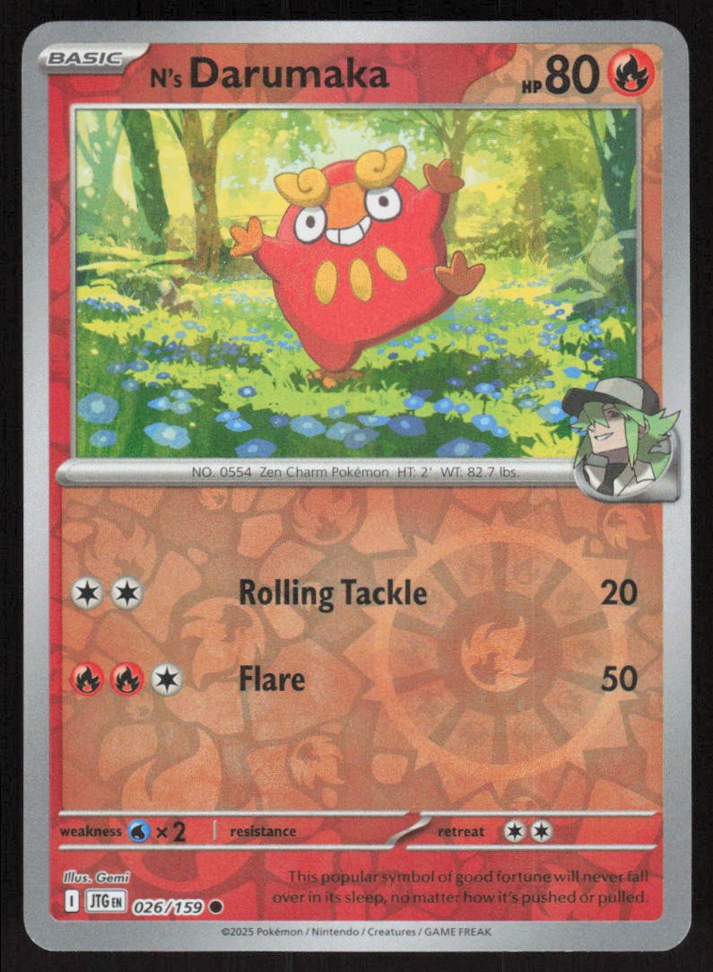 Pokemon N's Darumaka Common 026/159 Journey Together Reverse Holofoil NM