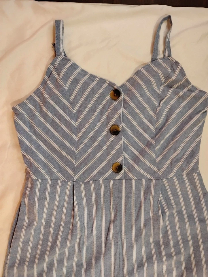 Mono para mujer Robert Louis mezcla de lino recortado pierna ancha azul grande Foto 4 de 4