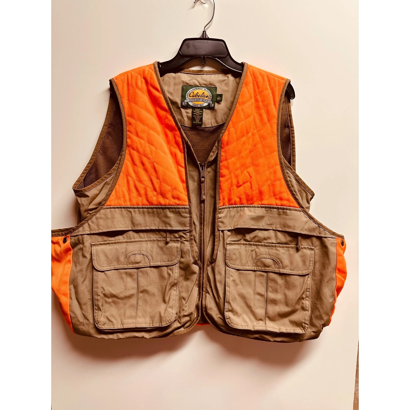 Cabela's Outdoor Gear Game Pouch Hunting/Fishing Tan/Orange Cargo Vest Size Lg