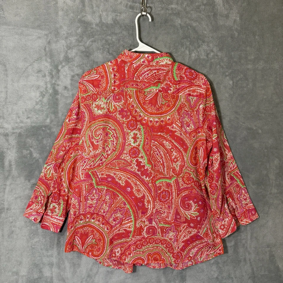 Lauren Ralph Lauren Top Plus 1X Paisley Pink 3/4 Sleeves Collar Lightweight - Image 4 of 4