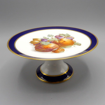 Bountiful by Schumann Bavaria Round Compote Cobalt Blue Band Various Fruit Motif