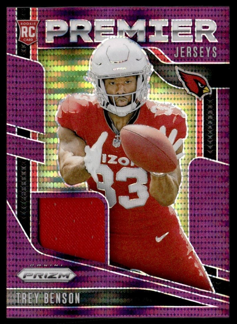 2024 Prizm Silver Premier Jerseys Purple Pulsar Trey Benson Arizona Cardinals