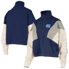 Women's Pressbox  Navy North Carolina Tar Heels Ferrara Color Block Quarter-Zip