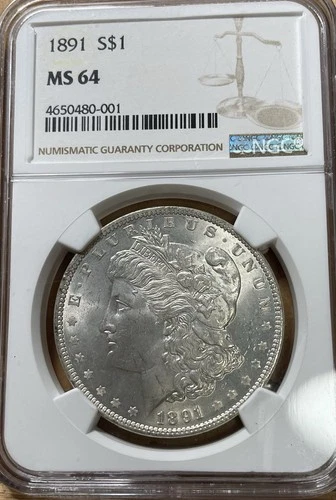 1891 MS64 NGC Graded Morgan Silver Dollar