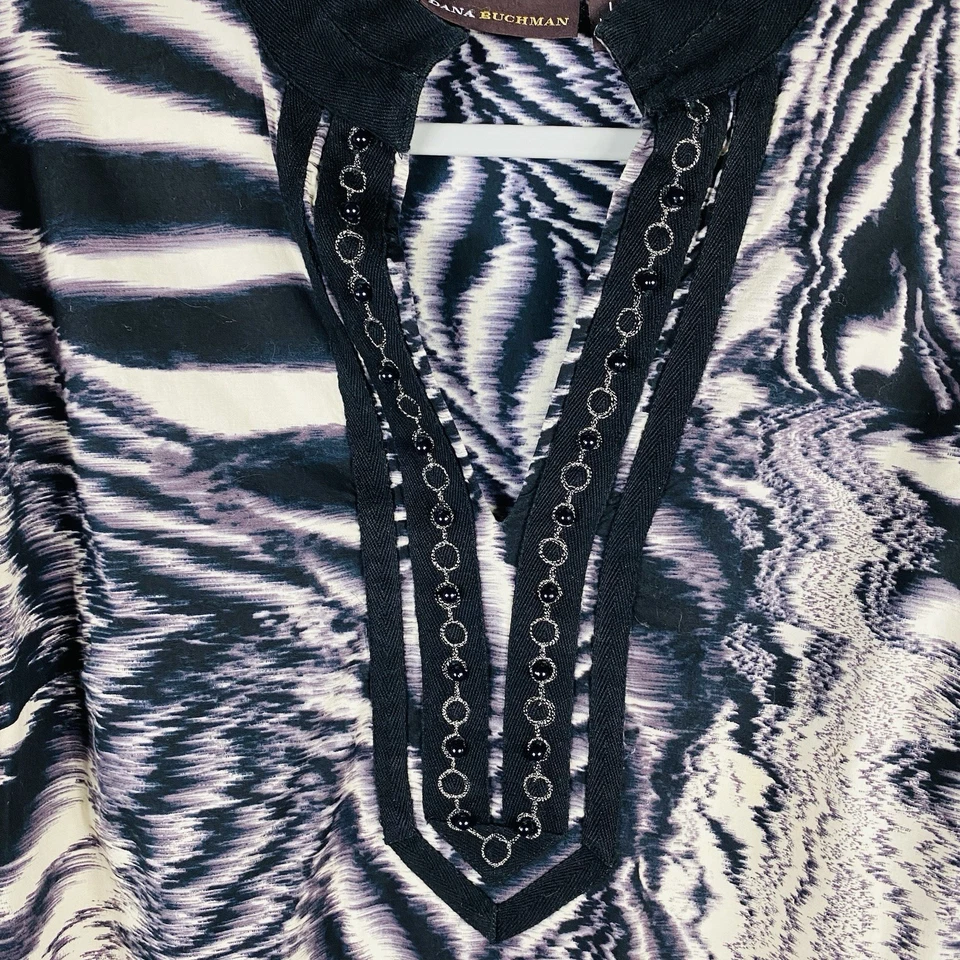 Dana Buchman Size Large Printed Embellished Long Sleeve Cotton Tunic Top - Image 3 of 4