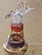 Small Glass Bell With Hand Made Glass Bird Top And Coloured Banding