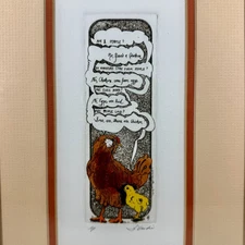 DARLENE HARDIE Chicken ART ETCHING Onion Creek ARTIST Signed AP Cottagecore Boho