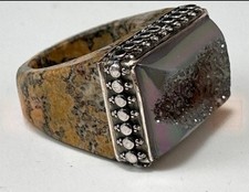 Statement Druzy Quartz Crystal Sterling Granite Artisan Ring Unique Size 11