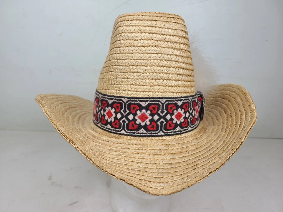 Vintage Ranger Cowboy Western Straw Feathered Hat Ranger Resources M 3.5" Brim - Image 2 of 4