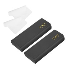 2Set Hard Shell Eyeglasses Case with Eyeglass Cloth Print Design Black