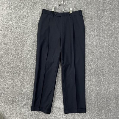 Canali Dress Pants Mens 29X27 Wool Italy Flat Front Dark Blue Tailored Trousers