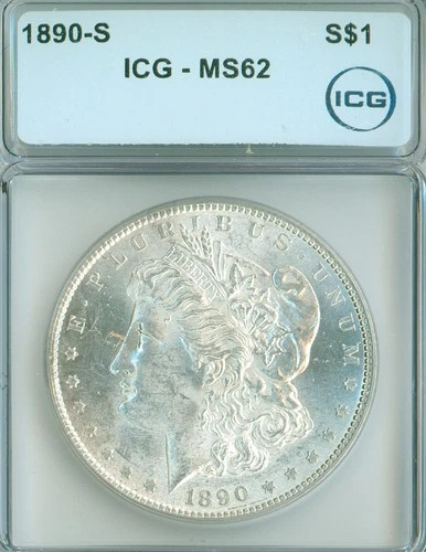 WHITE 1890-S ICG MS62 Morgan silver dollar, nice choice example