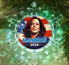 Kamala Harris 2024 Snowflake Tri-Colored Light Holiday Christmas Tree Ornament