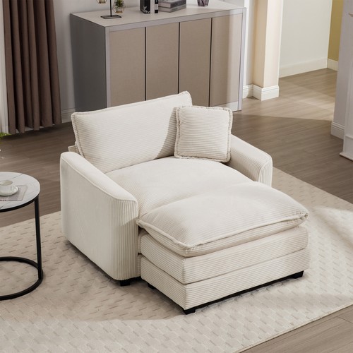 Comfortable Single Chair Deep Seat Sofa With Footstool With One Pillow, Accent C