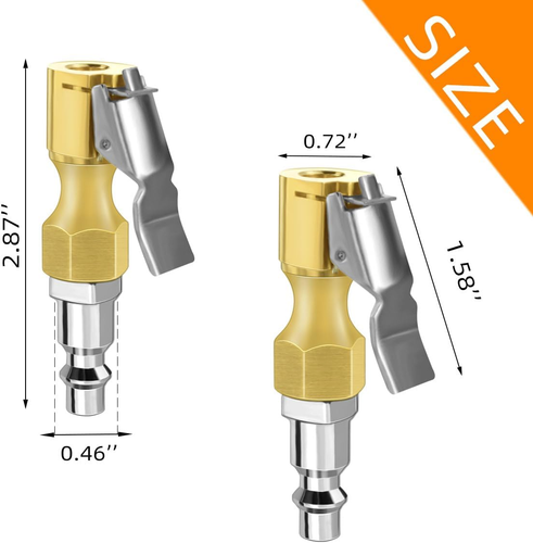 Air Chuck with Clip Tire Inflator Compressor with Clip Closed Flow Lock Brass Ti - 第 3/8 張圖片