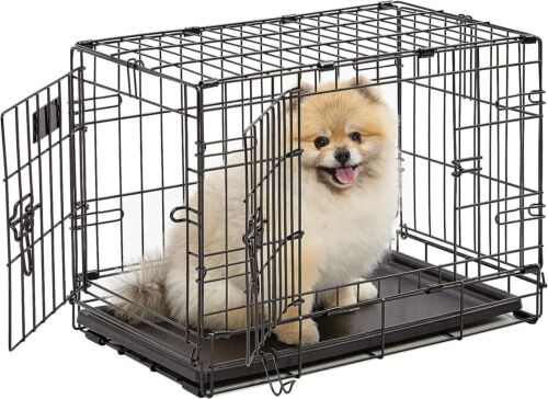 MidWest Home For Pets Dog Double Door Folding Crate Black X-Small - Afbeelding 1 van 8