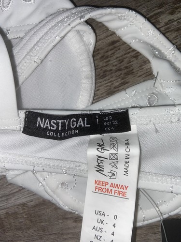NWT Nasty Gal brodere underwired lace up bikini top White size 0 - Picture 4 of 7