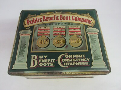 VINNTAGE ADVERTISING  PUBLIC BENEFIT BOOT CO STORE DISPLAY SHOE TIN  670-