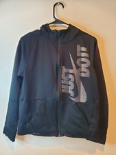 Nike Dri Fit Just Do It Black Full Zip Hoodie Hooded Sweats Kids/Youth Size XL