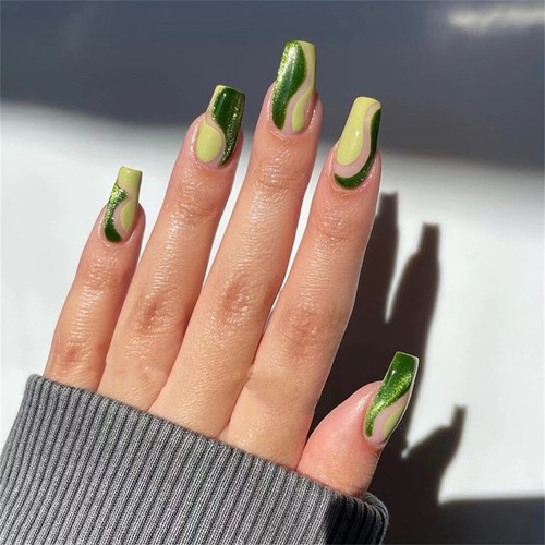 Glitter Green False Nail Short Coffin Press on Nails for Nail Art 24pcs | eBay Glitter Green False Nail Short Coffin Press on Nails for Nail Art 24pcs | eBay
