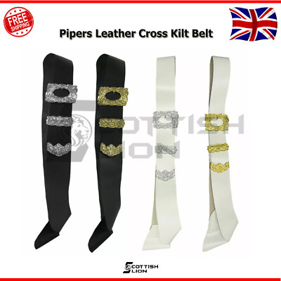 Piper's Leder Kreuz Gürtel mit Distelschnalle - Chrom & Gold verstellbar