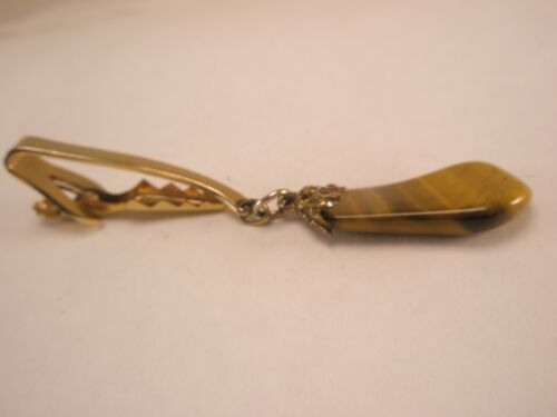 Genuine Tiger's Eye Pendant Vintage Tie Bar Clip plain simple quality - Picture 3 of 6