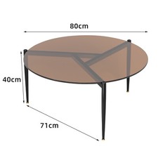 Large Roung Coffee Tea Table Smoked Tempered Glass Table Balcony Living Room