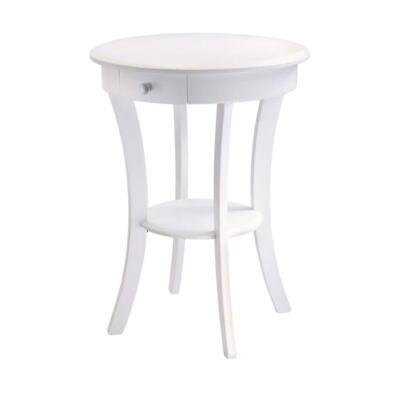 Winsome End Accent Table 20'' Round White Solid Wood Storage Drawer Display Shelf