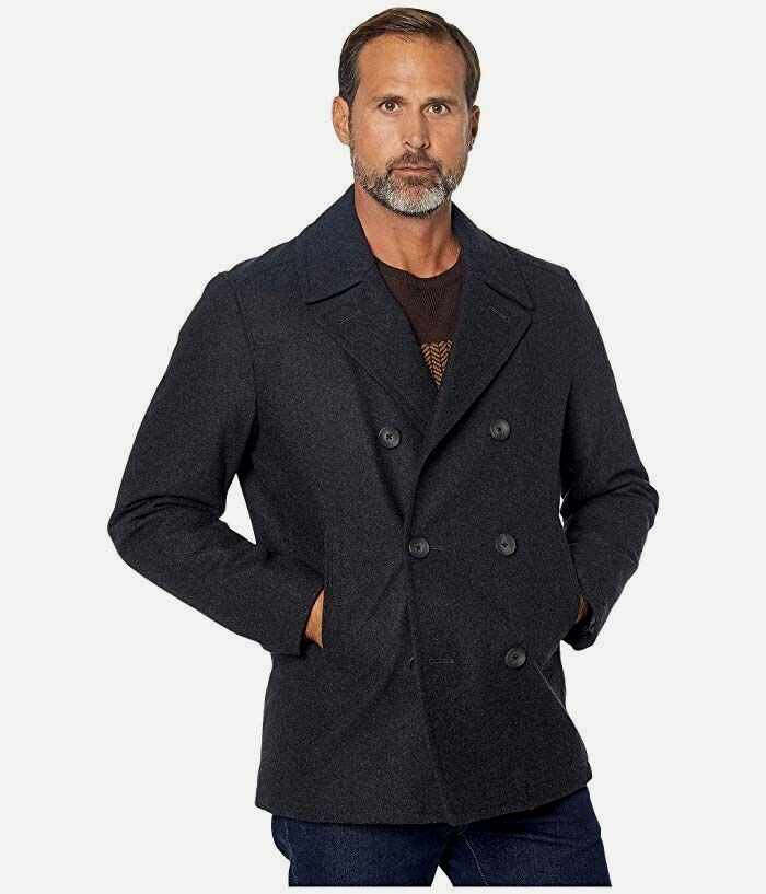 New Nautica Wool Peacoat Charcoal DARK Classic Double Breasted