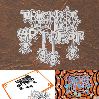 Trick or Treat Words Halloween Sentiment Cutting Die w Spiders & Webs Spooky Eek