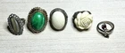 Vintage Rings Costume Jewelry Malachite Abalone White Crackle Ruby Rose Lot of 5