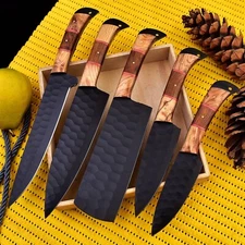 D2 Steel Handmade CHEF KNIVES KITCHEN knife set hammer pattern full tang