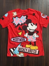 Disney Red Mickey Mouse and Company All Over Print T-Shirt Size Large Front Back